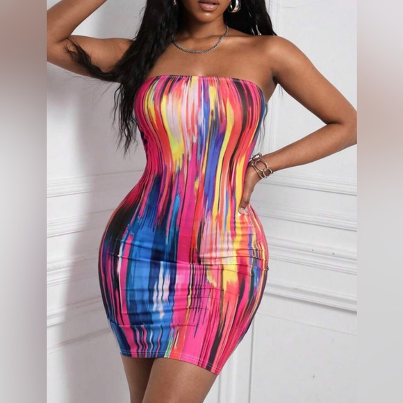 Sexy colorful dress L (8/10) - Picture 2 of 3